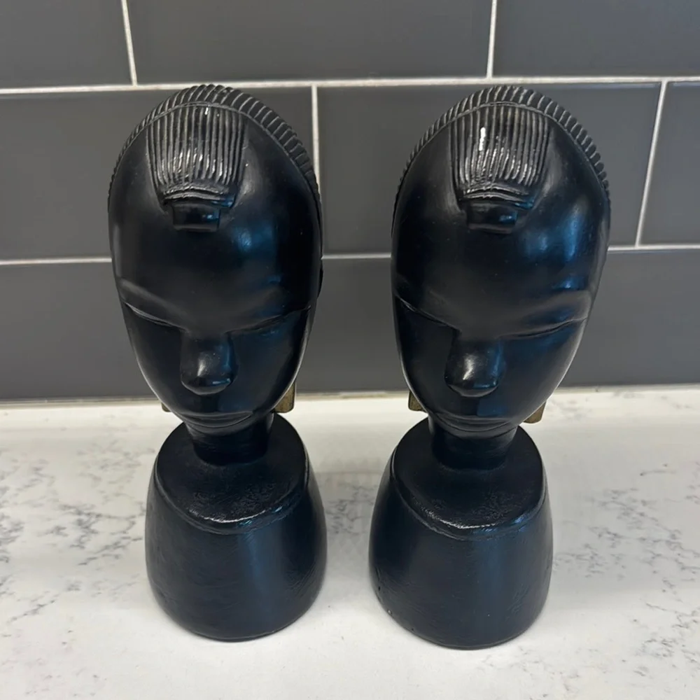 Vintage Ebony and Gold Accent Busts